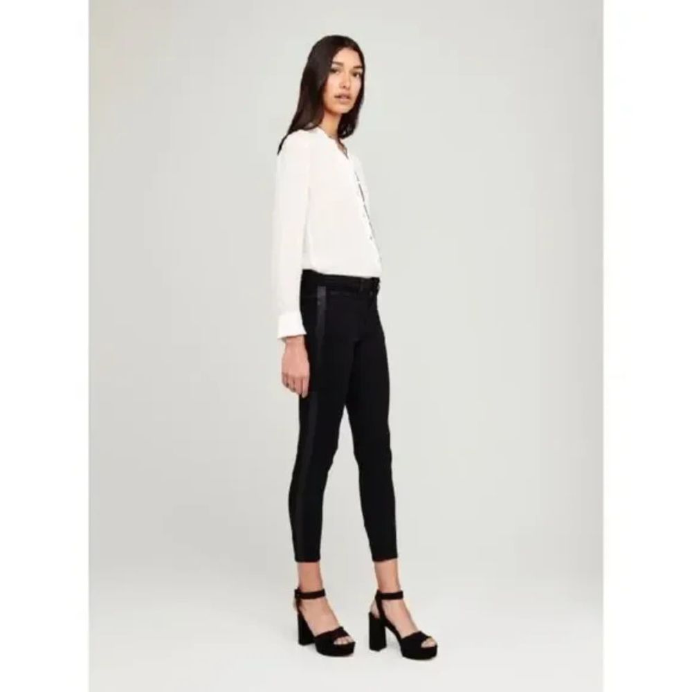 L'AGENCE Margot Tuxedo Stripe Skinny High Rise Jeans in Noir Sz 30